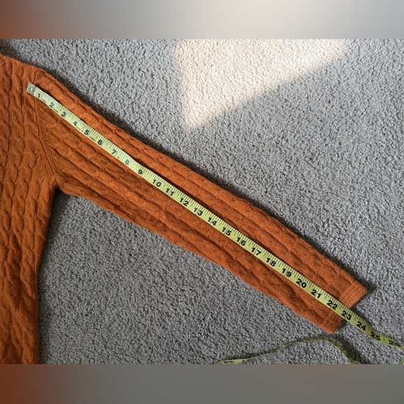 Cashmere Cable Knit Orange Sweater, Shawl Collar. Measures Small-Medium - Picture 10 of 13